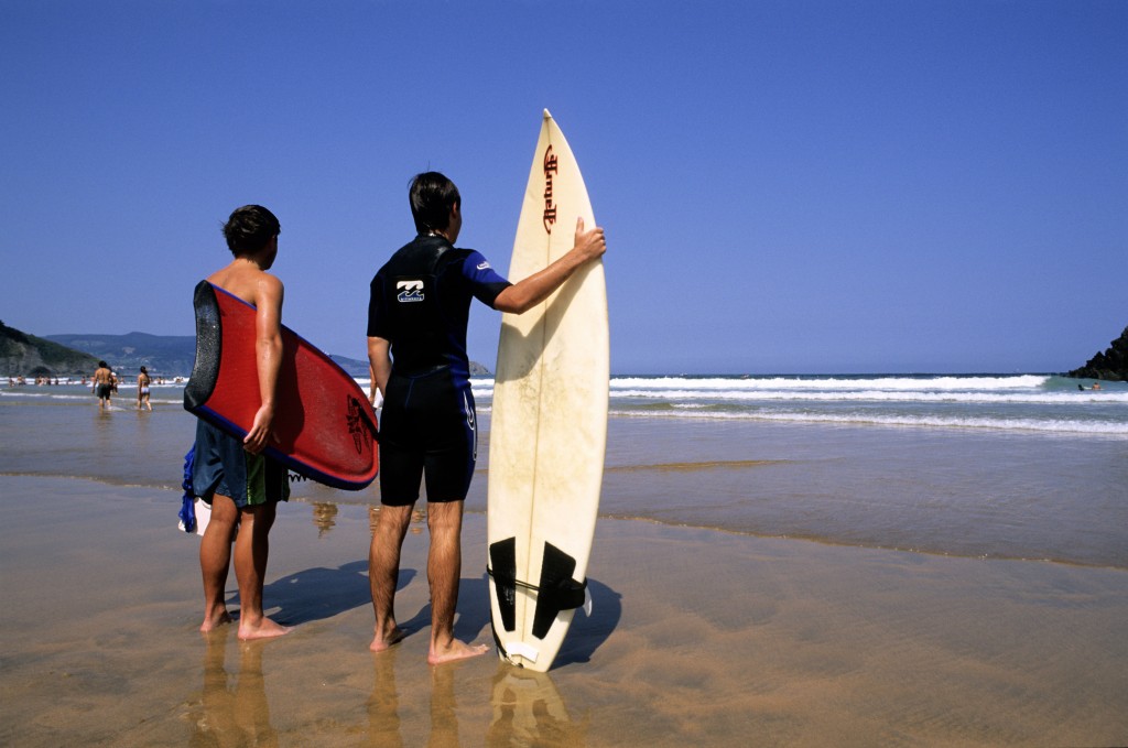 Surfers on Mundaka beach