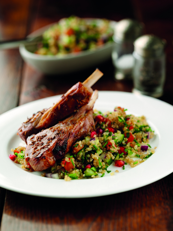 Tea tabouleh with spiced lamb cutlets