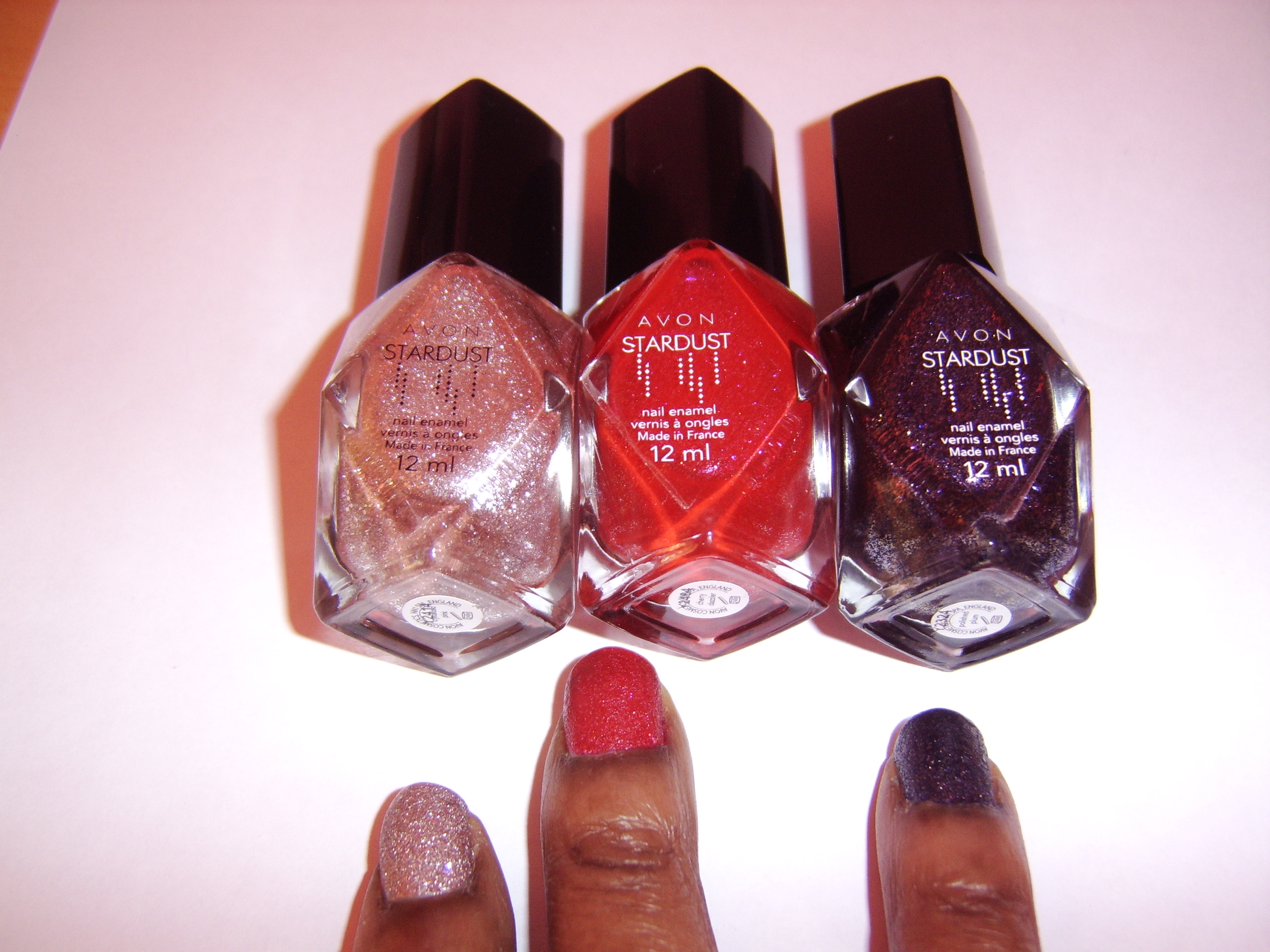Left to right - Crystalized Pink, Cherry Sparkle, Polished Plum